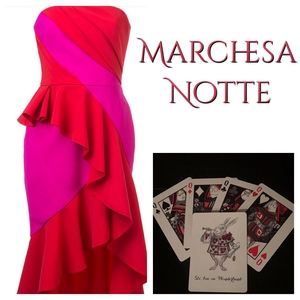 New Marchesa Notte Strapless Ruffle Dress Sz 12